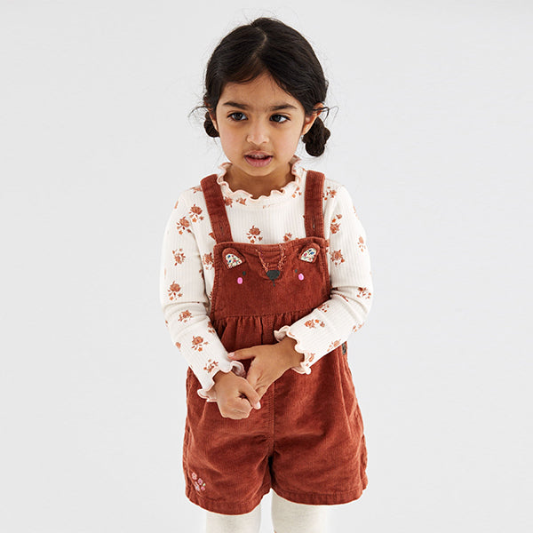 Rust Brown Corduroy Dungarees 3 Piece Set (3mths-6yrs)