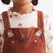 Load image into Gallery viewer, Rust Brown Corduroy Dungarees 3 Piece Set (3mths-6yrs)
