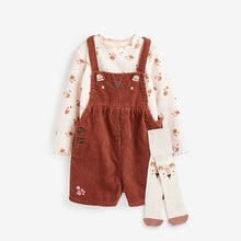 Load image into Gallery viewer, Rust Brown Corduroy Dungarees 3 Piece Set (3mths-6yrs)
