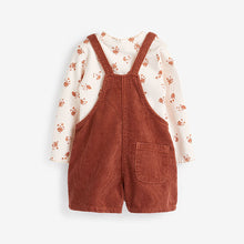 Load image into Gallery viewer, Rust Brown Corduroy Dungarees 3 Piece Set (3mths-6yrs)
