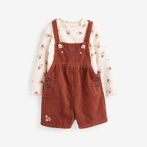 Rust Brown Corduroy Dungarees 3 Piece Set (3mths-6yrs)