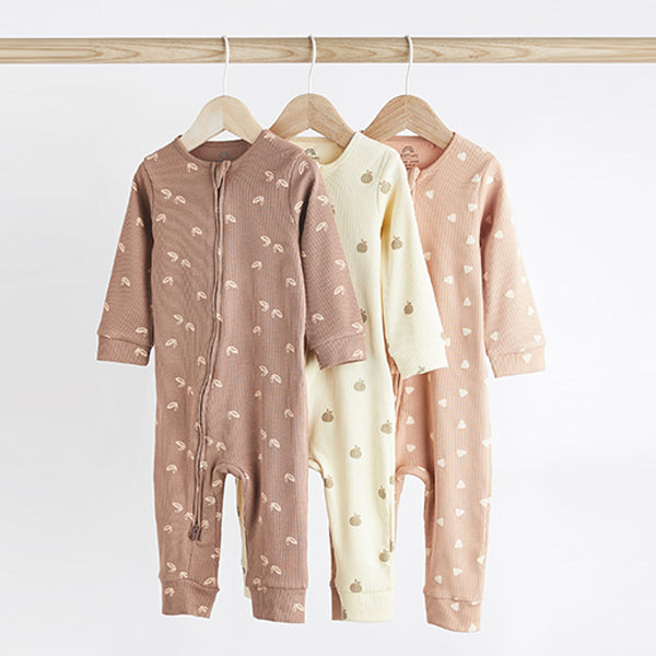 Chocolate Brown Footless Baby Sleepsuits 3 Pack (0mths-18mt)