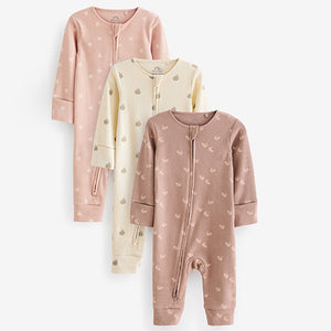 Chocolate Brown Footless Baby Sleepsuits 3 Pack (0mths-18mt)