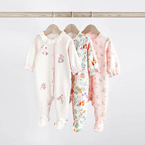 Pink Bunny Floral Baby Character Sleepsuits 3 Pack (0-18mt)