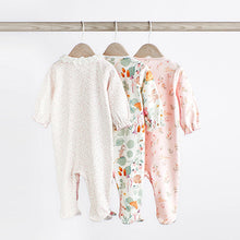 Load image into Gallery viewer, Pink Bunny Floral Baby Character Sleepsuits 3 Pack (0-18mt)
