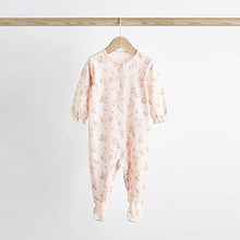 Load image into Gallery viewer, Pink Bunny Floral Baby Character Sleepsuits 3 Pack (0-18mt)
