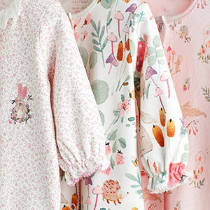 Pink Bunny Floral Baby Character Sleepsuits 3 Pack (0-18mt)