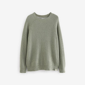 Sage Green Regular Cosy Rib Knit Crew Jumper