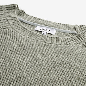 Sage Green Regular Cosy Rib Knit Crew Jumper