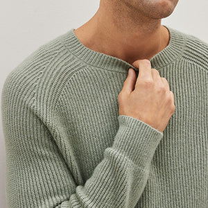 Sage Green Regular Cosy Rib Knit Crew Jumper