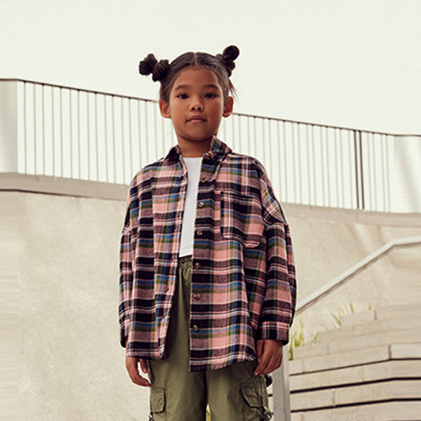 Pink/Black Check Oversized Shirt (3-12yrs)