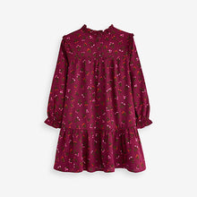 Load image into Gallery viewer, Berry Red Ditsy Print High Neck Long Sleeve Dress (3yrs-16yrs)
