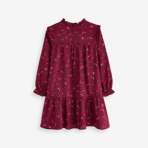 Berry Red Ditsy Print High Neck Long Sleeve Dress (3yrs-16yrs)