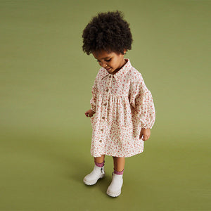 Ivory/Pink Ditsy Cotton Shirt Dress (3mths-6yrs)