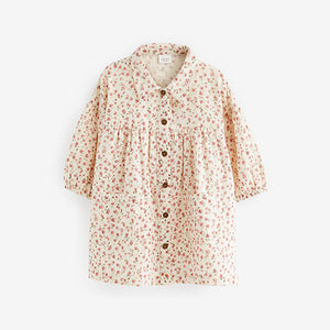 Ivory/Pink Ditsy Cotton Shirt Dress (3mths-6yrs)