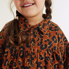 Load image into Gallery viewer, Tan/Animal Cotton Shirt Dress (3mths-6yrs)
