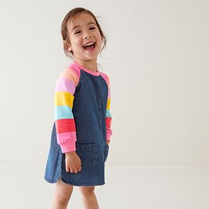 Bright Rainbow Stripe Raglan Denim Dress (3mths-6yrs)