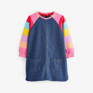 Bright Rainbow Stripe Raglan Denim Dress (3mths-6yrs)