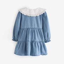 Load image into Gallery viewer, Blue Denim Embroidered Collar Dress (3mths-4-5yrs)
