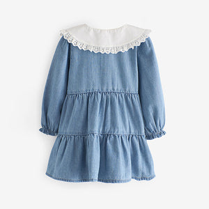 Blue Denim Embroidered Collar Dress (3mths-4-5yrs)