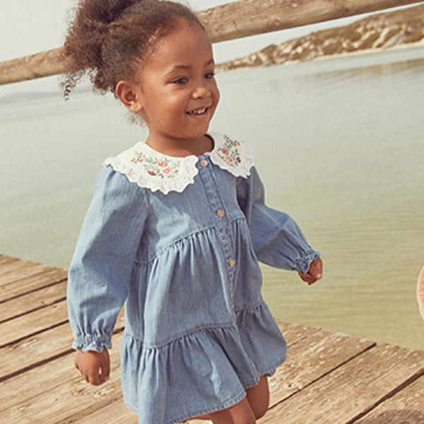 Blue Denim Embroidered Collar Dress (3mths-4-5yrs)