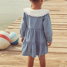 Load image into Gallery viewer, Blue Denim Embroidered Collar Dress (3mths-4-5yrs)
