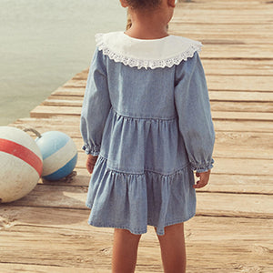 Blue Denim Embroidered Collar Dress (3mths-4-5yrs)