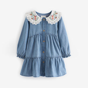 Blue Denim Embroidered Collar Dress (3mths-4-5yrs)