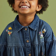 Load image into Gallery viewer, Blue Denim Floral Embroidered Dress And Leggings Set (3mths-6yrs)
