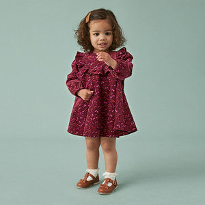 Berry Pink Floral Printed Corduroy Dress (3mths-6yrs)