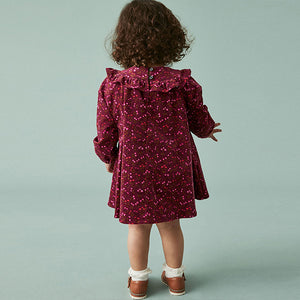 Berry Pink Floral Printed Corduroy Dress (3mths-6yrs)