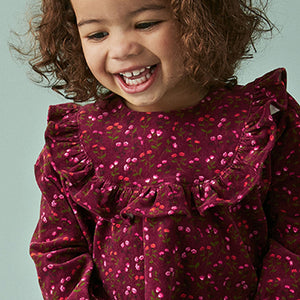 Berry Pink Floral Printed Corduroy Dress (3mths-6yrs)