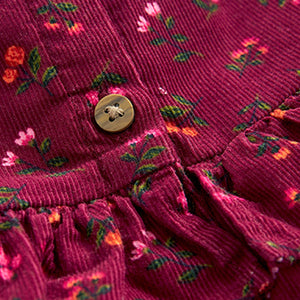 Berry Pink Floral Printed Corduroy Dress (3mths-6yrs)