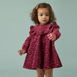 Berry Pink Floral Printed Corduroy Dress (3mths-6yrs)