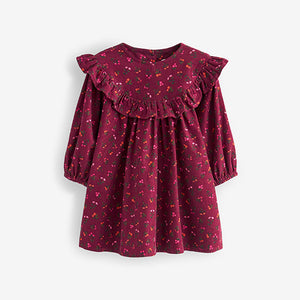 Berry Pink Floral Printed Corduroy Dress (3mths-6yrs)