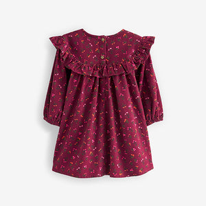 Berry Pink Floral Printed Corduroy Dress (3mths-6yrs)