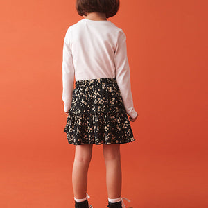 Black Floral Ditsy Wrap Skirt (3-12yrs)