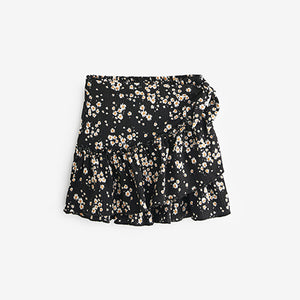 Black Floral Ditsy Wrap Skirt (3-12yrs)