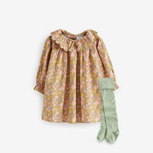 Load image into Gallery viewer, Pink/Green Floral Ruffle Collar Dress And Tights Set (3mths-6yrs)
