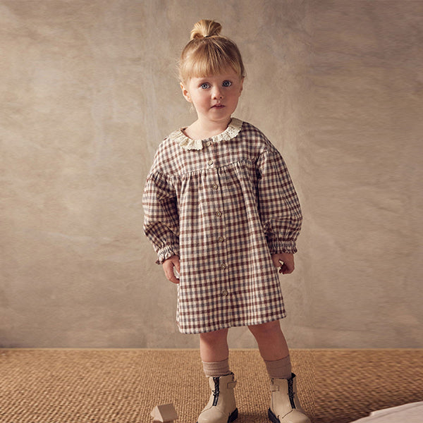 Beige Check Lace Collar Dress (3mths-6yrs)