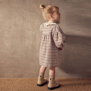 Beige Check Lace Collar Dress (3mths-6yrs)