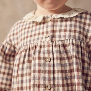 Beige Check Lace Collar Dress (3mths-6yrs)