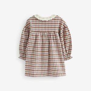 Beige Check Lace Collar Dress (3mths-6yrs)