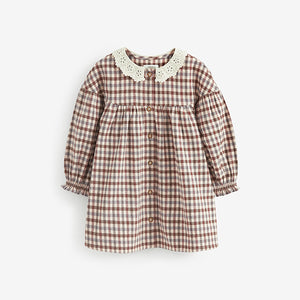 Beige Check Lace Collar Dress (3mths-6yrs)