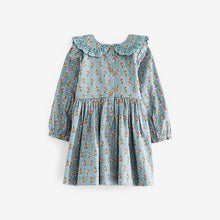 Load image into Gallery viewer, Teal Blue Printed Shirred Collar Dress (3mths-6yrs)
