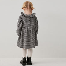 Load image into Gallery viewer, Black Check Ruffle Collar Dress (3mths-6yrs)
