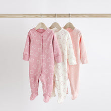 Load image into Gallery viewer, Pink Cotton Baby Sleepsuits 3 Pack (0-18mths)
