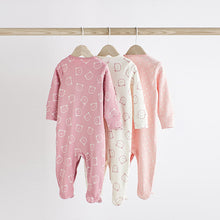 Load image into Gallery viewer, Pink Cotton Baby Sleepsuits 3 Pack (0-18mths)
