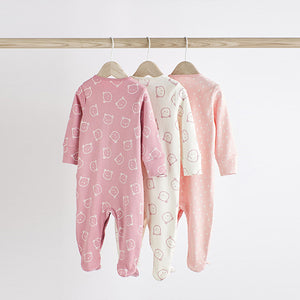 Pink Cotton Baby Sleepsuits 3 Pack (0-18mths)