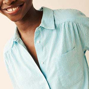 Blue /White Stripe Textured Cotton Beach Shirt